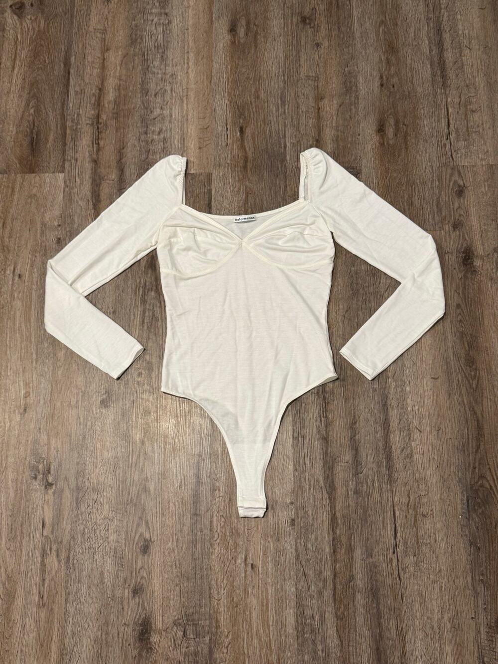 Reformation Women's White Long Sleeve Bodysuit Size Small